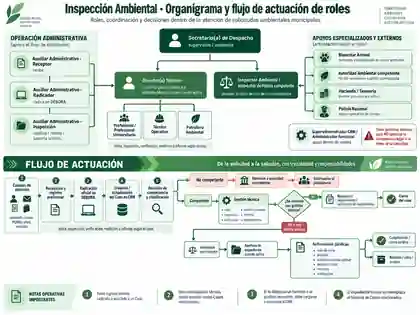 Organigrama y flujo de actuación de roles de la Inspección Ambiental de Envigado